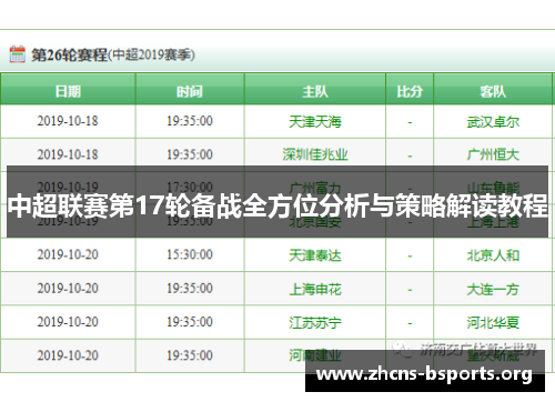 中超联赛第17轮备战全方位分析与策略解读教程 中超联赛第17轮备战全方位分析与策略解读教程